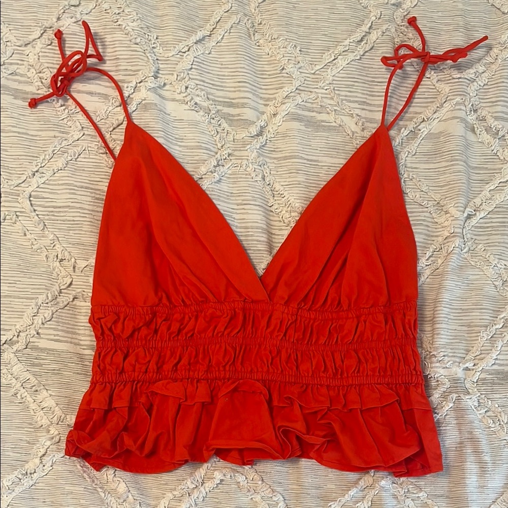 Red Ruched Sleeveless Camisole